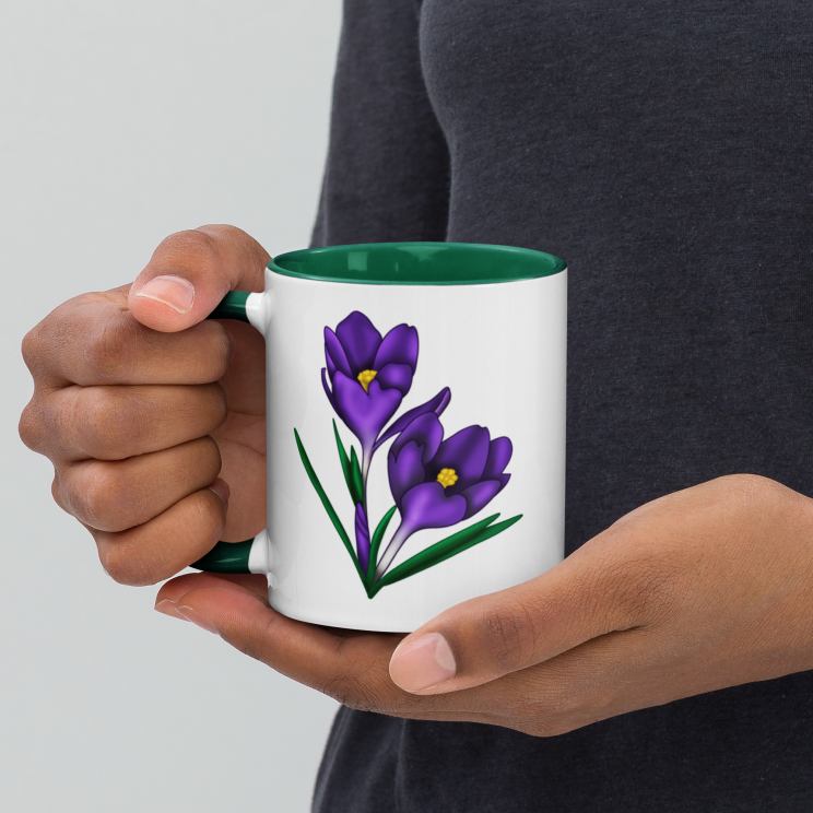 Hand-Drawn Crocus Mug — Purple on One Side